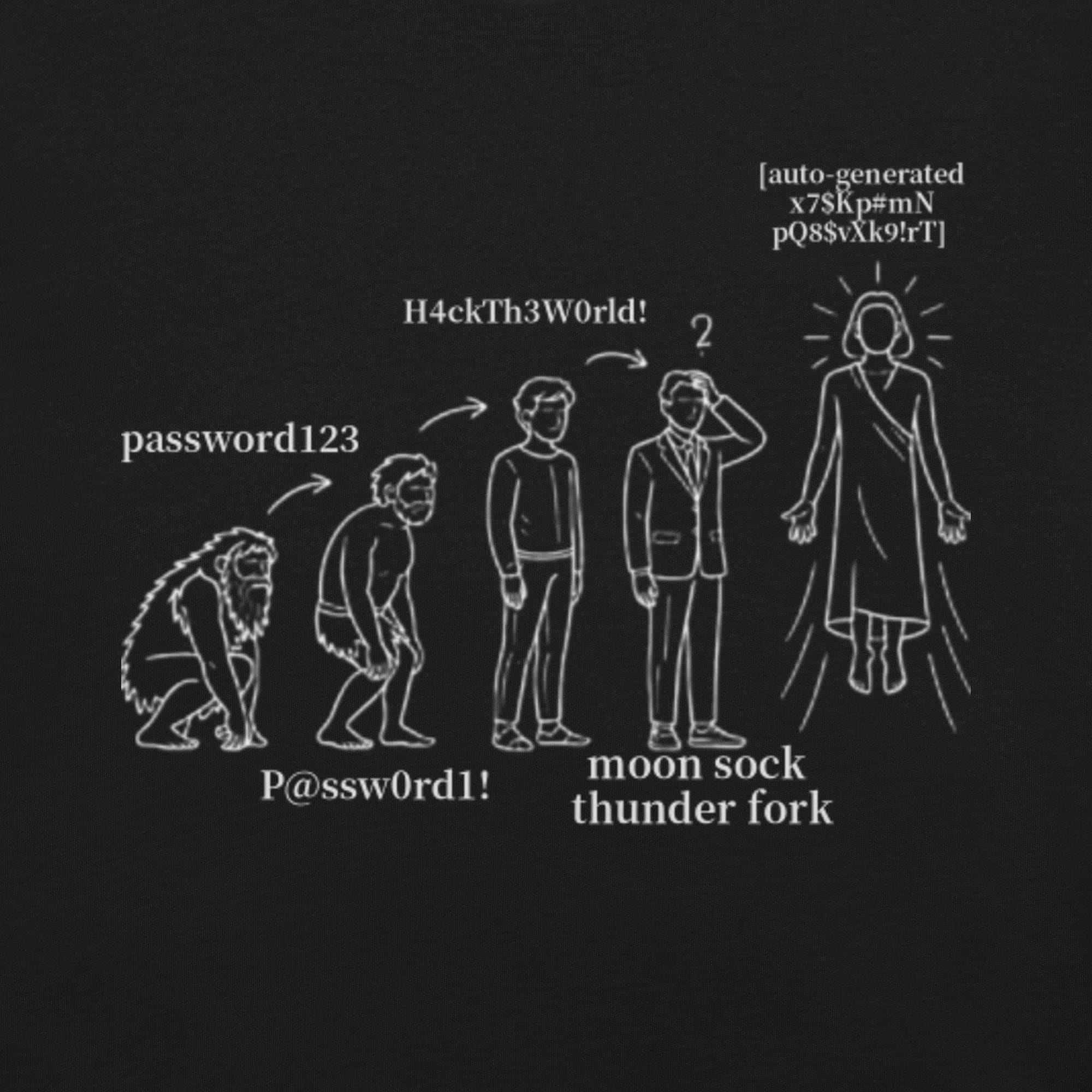 Password Evolution T-Shirt | Cybersecurity Humor Apparel - Image 4